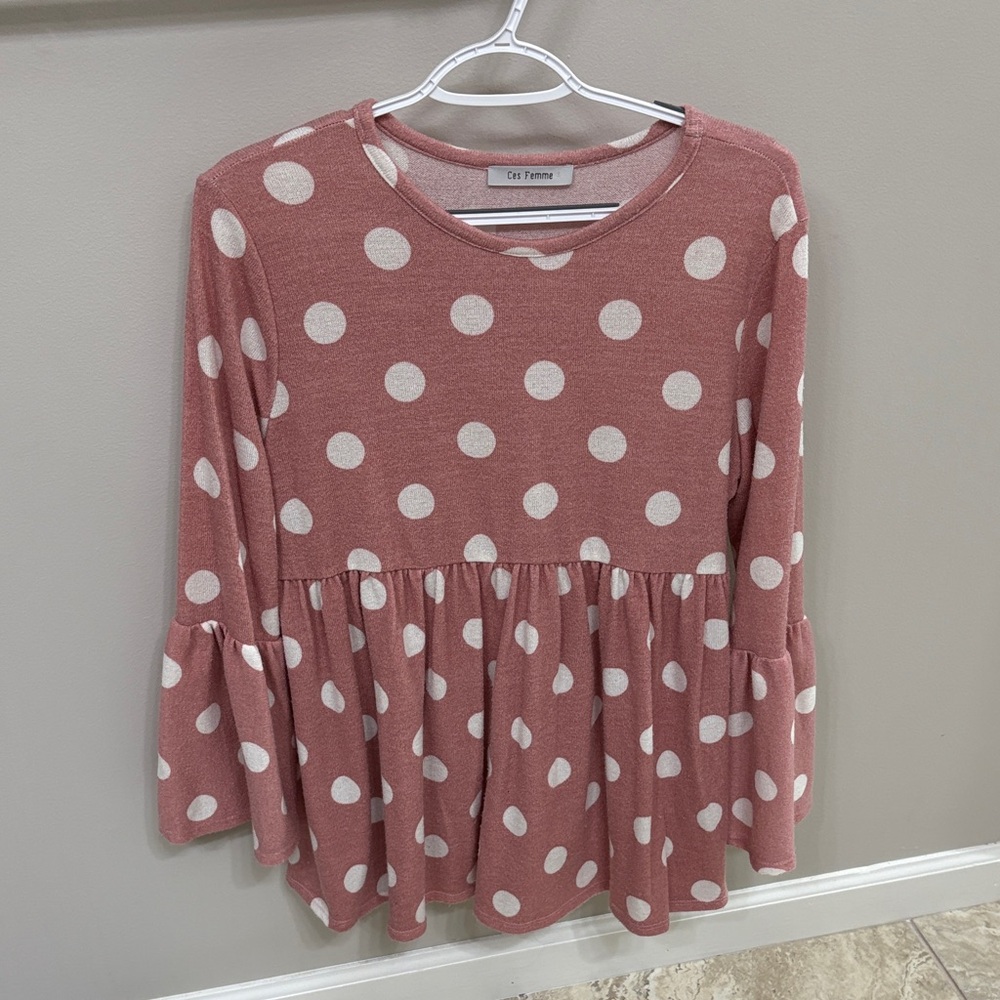 Ces Femme boutique Dusty Pink Polka Dot Blouse